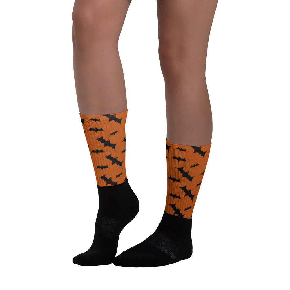 Bat Socks | Halloween Socks | Orange and Black Socks | Fun Socks | Fun Halloween Socks