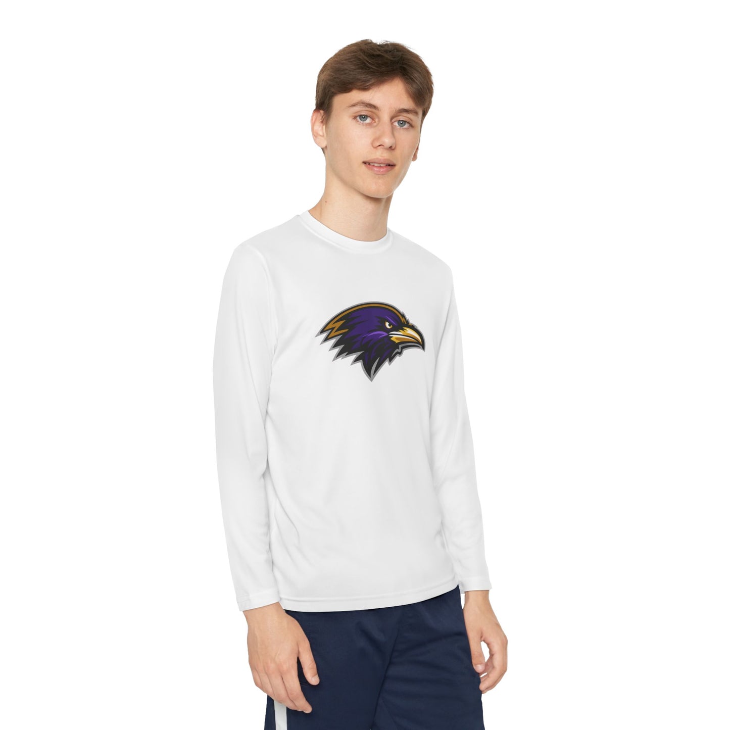 Youth Long Sleeve Tee — Purple Raven Mascot Team Shirt