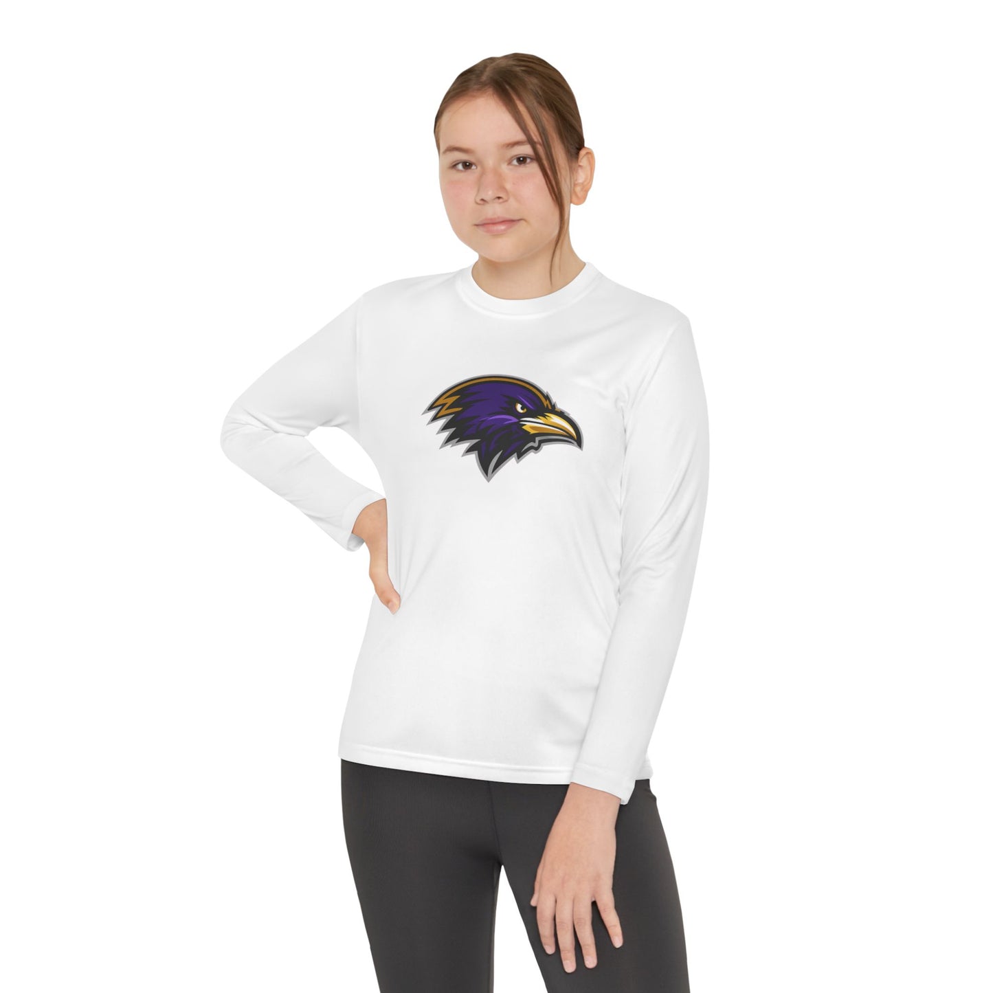 Youth Long Sleeve Tee — Purple Raven Mascot Team Shirt
